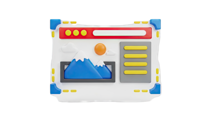 3D Web Browser Interface with Mountains and Sun