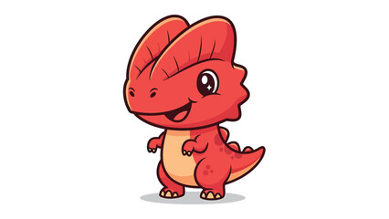 Obraz premium Adorable Red Cartoon Dinosaur Character with Big Eyes and Crest.
