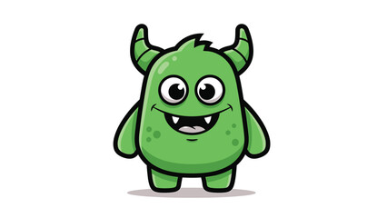 Obraz premium Cartoon Green Monster with Horns and a Cheerful Expression.