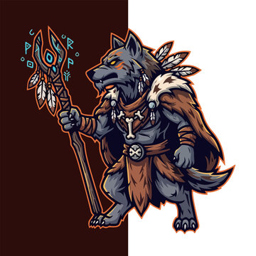 Wolf Shaman Esport Mascot Logo Vector