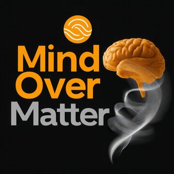 Mind Over Matter Bold Sans-Serif Text with Brain Icon and Swirl Graphic