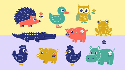 Colorful cartoon animals illustration with various species. © Abhinaya Project