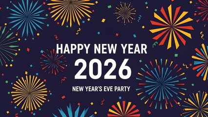 Happy New Year 2026 and New Year's Eve Party Illustration with Colorful Fireworks and Confetti