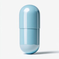 Blue Medical Pill Capsule on White Background
