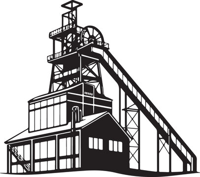 Industrial Coal Mine Headframe Winding Tower Black Silhouette Illustration