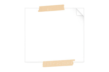 Blank paper sheet with curled edge and brown duct tape offering copy space for messages, announcements, or reminders