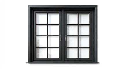 Black window with detailed frame and multiple panes