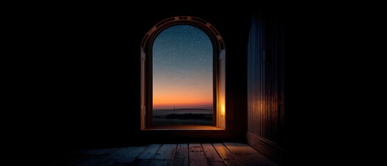 Dramatic sunrise through archway window