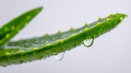 Aloe vera leaf close up with water droplets