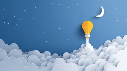 Rocket lightbulb night sky illustration