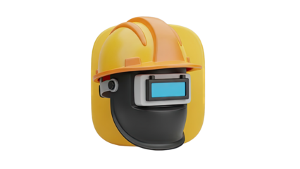 3D Render of a Yellow Hard Hat with a Welding Mask