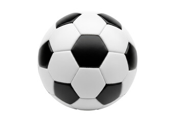 Fototapeta premium Pristine traditional soccer ball, classic black & white panels, perfectly round, transparent studio background, no shadows, concept of quality and iconic design