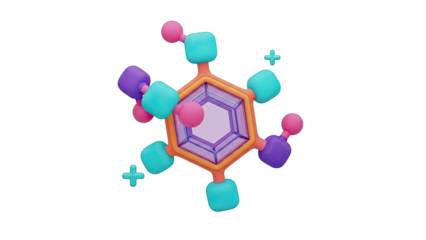 3D Stylized Hexagonal Molecule Model with Colorful Atoms