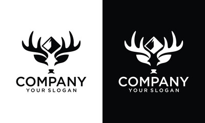 creative deer and mountain logo - vector illustration on a white and black background	