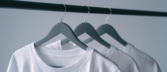 Three white tshirts on hangers