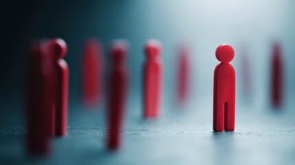 Single red figure in blurred group