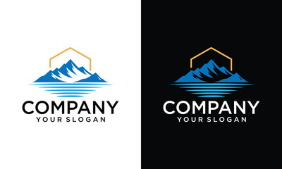 Creative Mountain and lake logo design vector image. Mountain Lake Logo Nature Landscape Stock Vector.