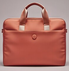 Matte peach professional laptop bag for women with minimal branding, clean modern style, office-ready accessory, isolated background.