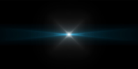 Lens flare, abstract blue flare light on the black background. flowing bright