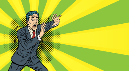 A frightened businessman illustration in pop art style