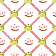 cake and bread seamless pattern with cross tile