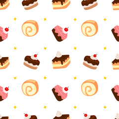 cake and bread seamless pattern with light