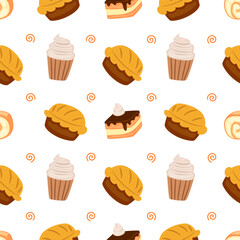 cake and bread seamless pattern with spiral