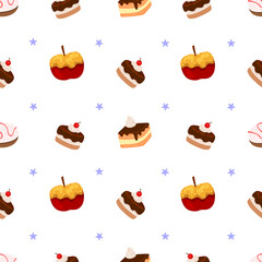 cake and bread seamless pattern with star
