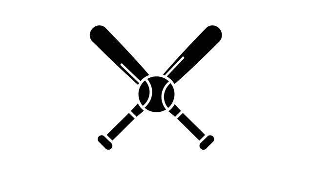 Crossed baseball bats and ball icon, sports equipment silhouette.