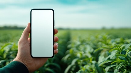 Smartphone held outdoors in field