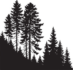 Fototapeta premium Pine Trees Forest Silhouette on Hillside Minimalist Graphic