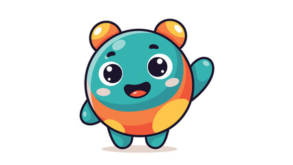 Obraz premium Cute Cartoon Monster Character Waving Hand Illustration.