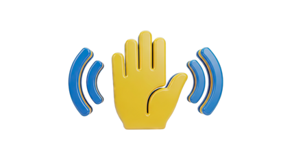 3D Yellow Hand Icon with Blue Signal Waves