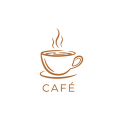 Obraz premium Elegant Cafe Logo Design Featuring a Steaming Cup of Coffee.