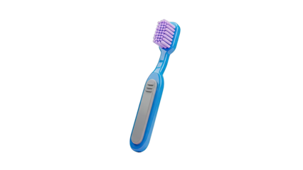 Blue and purple toothbrush with ergonomic grip