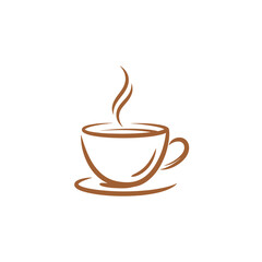 Obraz premium Minimalist Illustration of a Steaming Cup of Coffee on a Saucer.