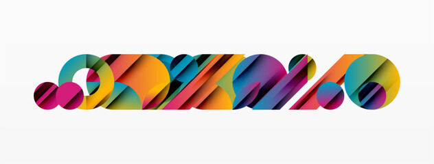 Colorful isometric text design. Shapes overlap creating vibrant visual effect. Modern graphic element, clean aesthetic.
