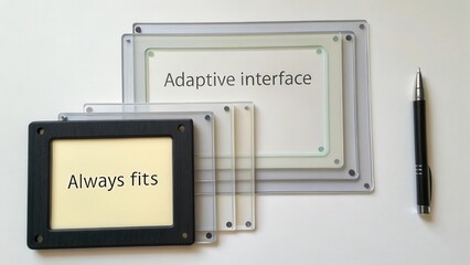 Transparent Layers with Text Overlays Highlighting Adaptive Interface and Always Fits Concept for Design Applications