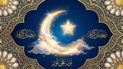 The crescent moon and star, a widely recognized symbol associated with Islam, representing the lunar calendar and faith.