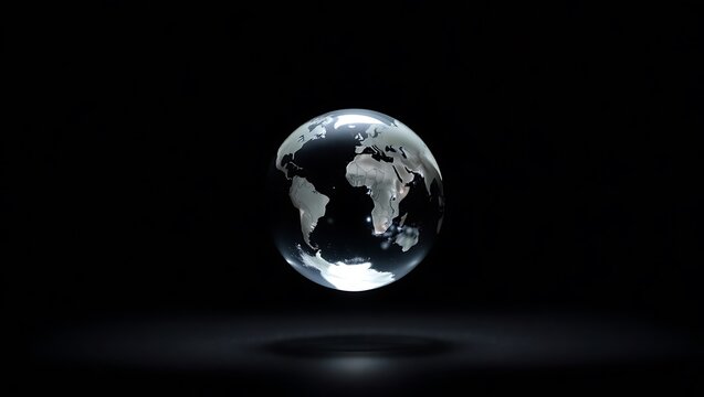 Transparent Sphere With World Map In Zero Gravity