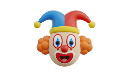 3D Render of a Cartoon Clown Face with Red and Blue Hat