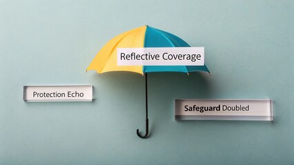 Umbrella with Yellow and Blue Color Segments on Blue Background Featuring Protection and Coverage Concepts