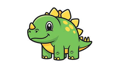 Fototapeta premium Cute Green Stegosaurus Cartoon Character with Yellow Plates and Horn.