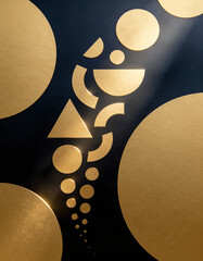 Matte Gold Abstract Shapes Floating on Dark Gradient Background, Luxury Minimal Visual with Elegant Depth for Premium Branding, Editorial Design, and High-End Digital Use
