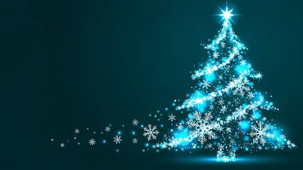 Glowing Blue Snowflake Christmas Tree on Dark Teal Background snowflakes winter