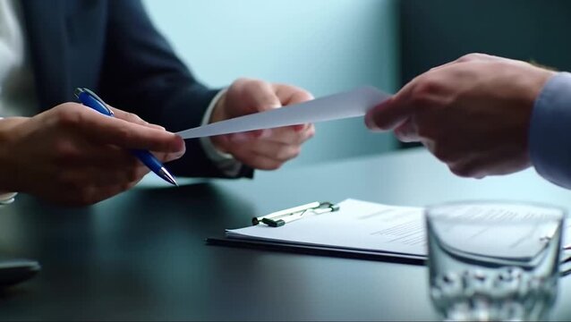Business professionals signing a contract during a meeting.