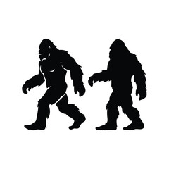 Big foot silhouette vector flat illustration design. Walking bigfoot silhouette.