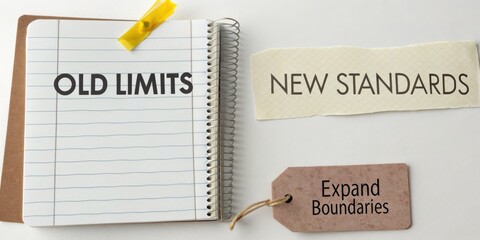 Creative Concept of Old Limits with New Standards on Notebook with Tag for Ideas and Growth in Modern Business Environment