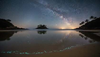 Stunning Bioluminescence Glowing in the Surf Under the Milky Way and Stars on a Tropical Beach