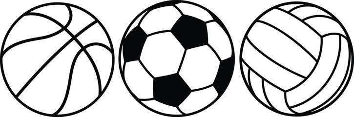 Fototapeta premium Collection of three different sport balls: basketball, soccer, and volleyball